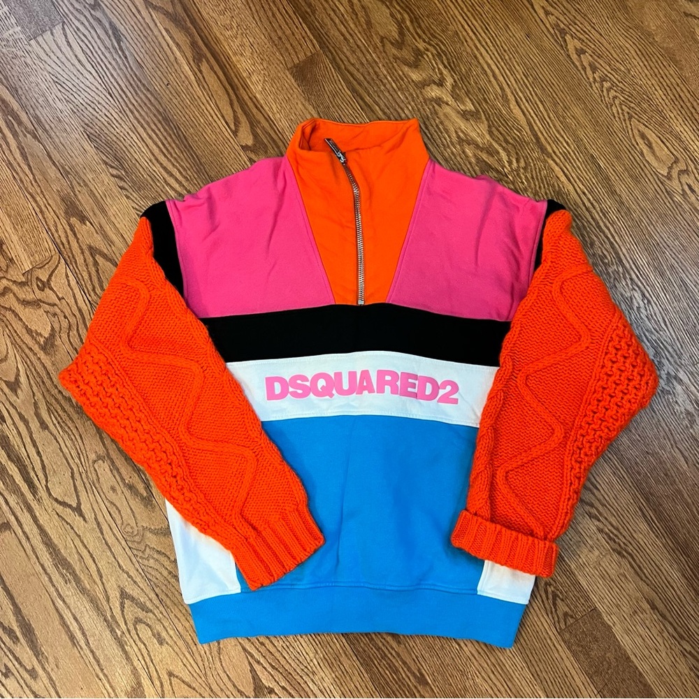 DSQUARED2 - Knit Sleeve Pullover Quarter-zip Sweatshirt (Size S)